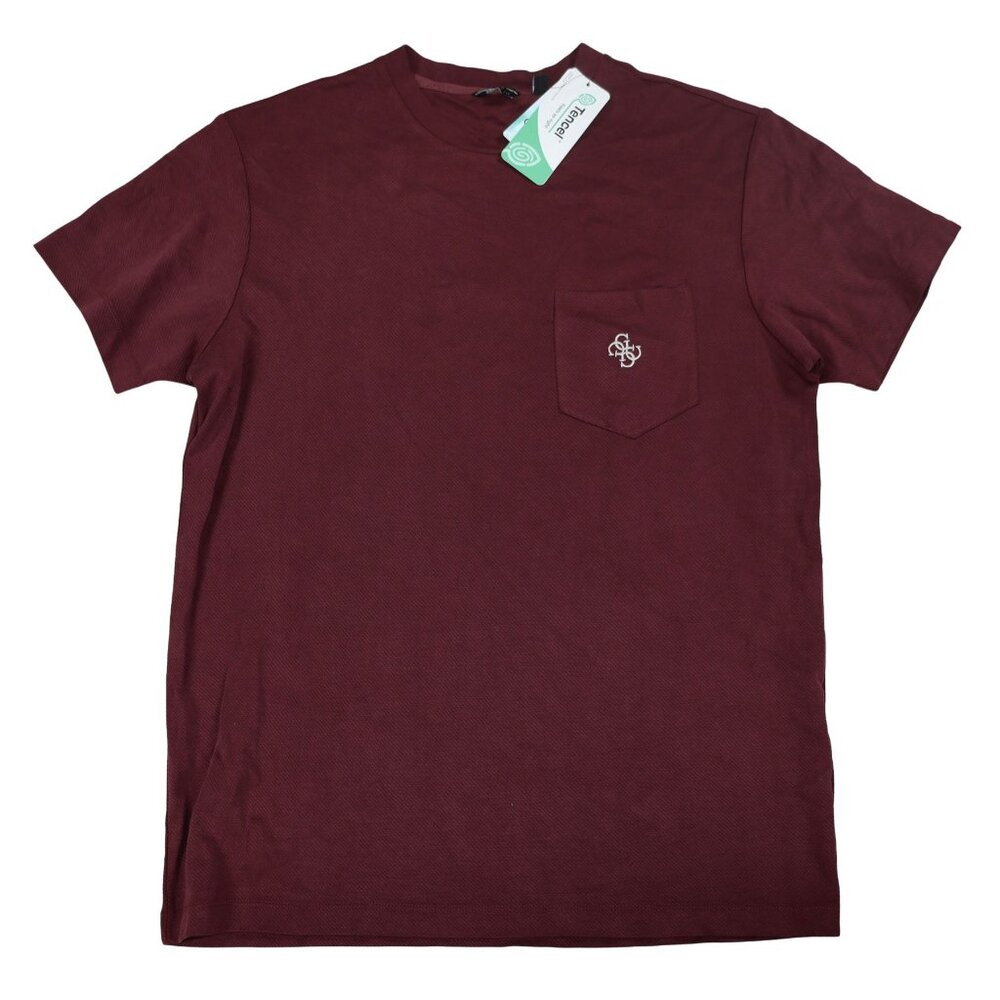 Guess Embroidered Chest Pocket Crew Neck Short Sleeve Men's T-Shirt NWT Red Noir